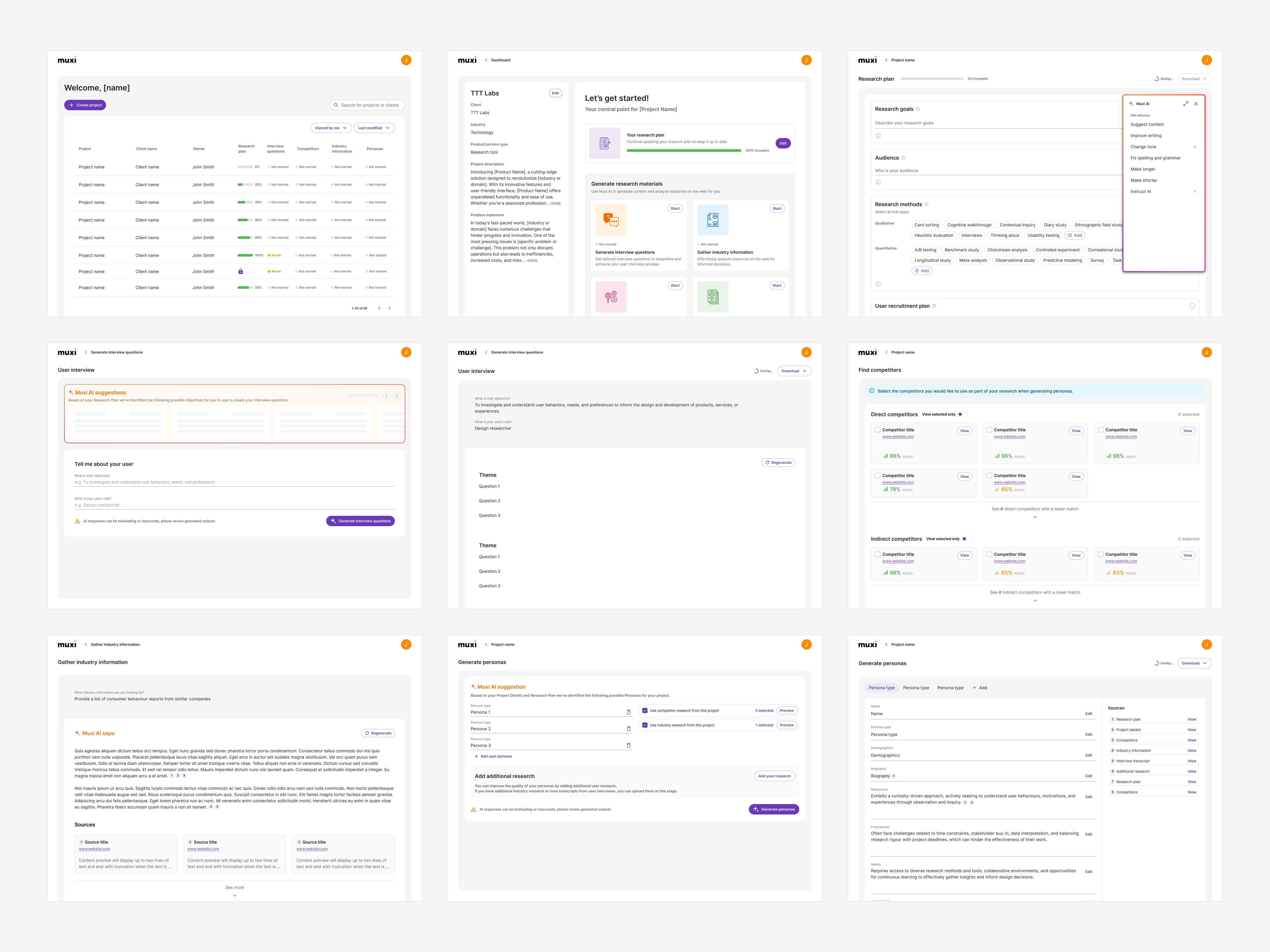 High fidelity mockups for Muxi