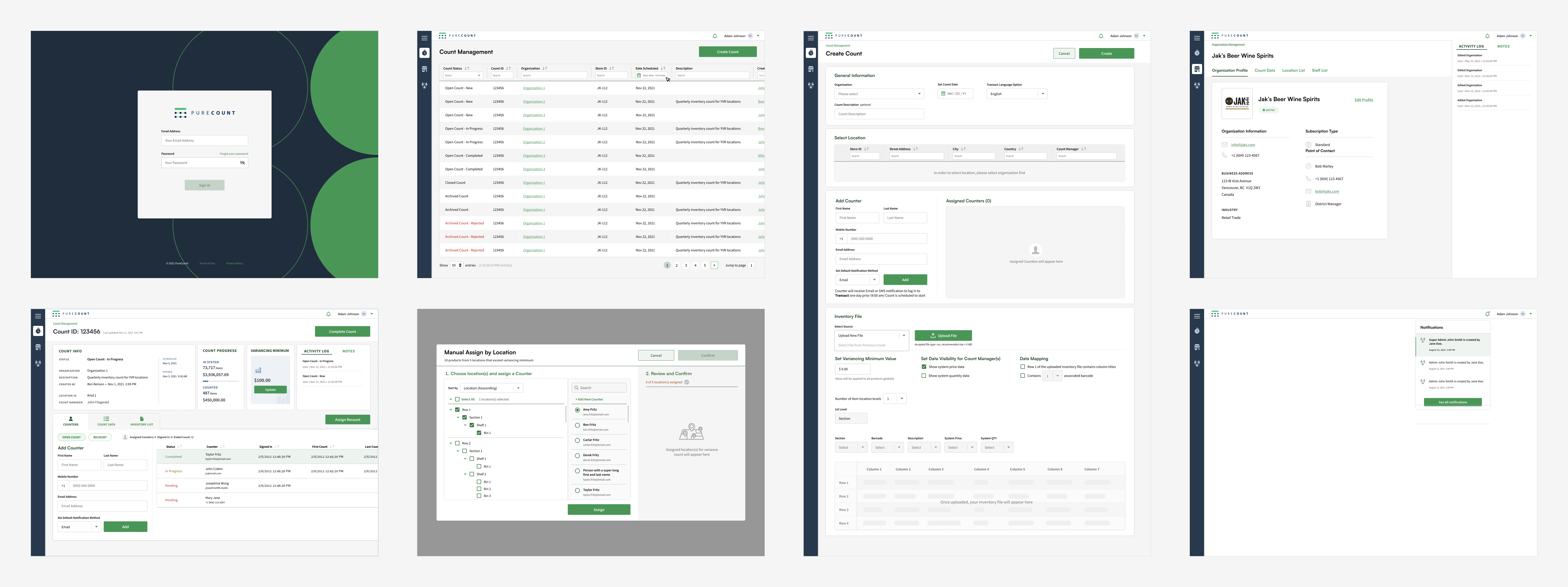 Final designs for PureCount's admin portal